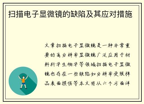 扫描电子显微镜的缺陷及其应对措施